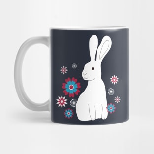 Rabbits with Chinese flowers - Lunar New Year - white on red - by Cecca Designs Mug